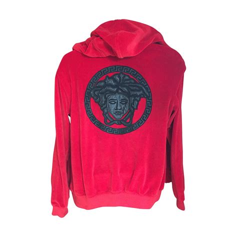 versace velour hoodie red|Versace hoodie men's sale.